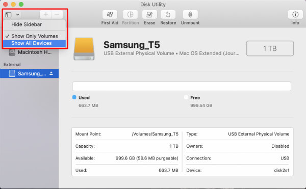 format samsung t5 for mac